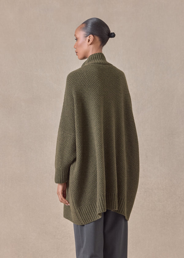 Eskandar Cashmere Wide High Neck Button Cardigan - Long Plus