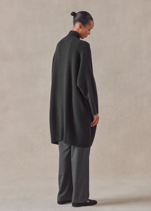 Eskandar Cashmere Wide High Neck Button Knit Cardigan - Long Plus