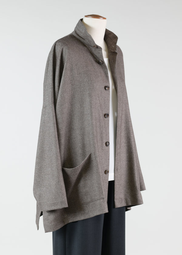 Eskandar Cashmere Wide Longer Back Double Stand Collar Jacket - Long