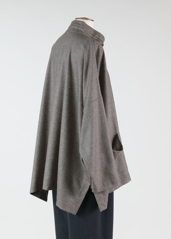 Eskandar Cashmere Wide Longer Back Double Stand Collar Jacket - Long