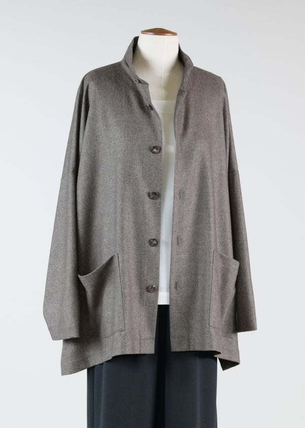 Eskandar Cashmere Wide Longer Back Double Stand Collar Jacket - Long