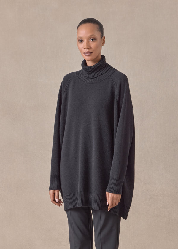 Eskandar Cashmere Wide Raglan Sleeve Roll Neck Sweater - Long