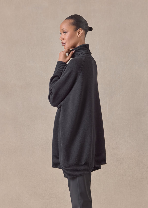 Eskandar Cashmere Wide Raglan Sleeve Roll Neck Sweater - Long