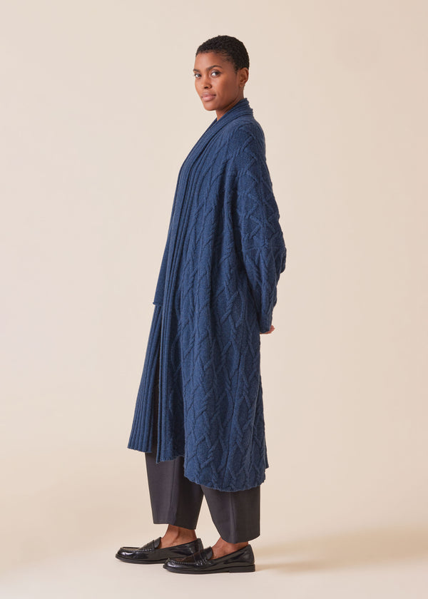 Eskandar Cashmere Wide Shawl Collar Cardigan Coat - 3/4 Length