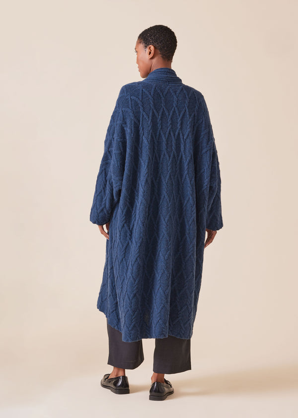 Eskandar Cashmere Wide Shawl Collar Cardigan Coat - 3/4 Length