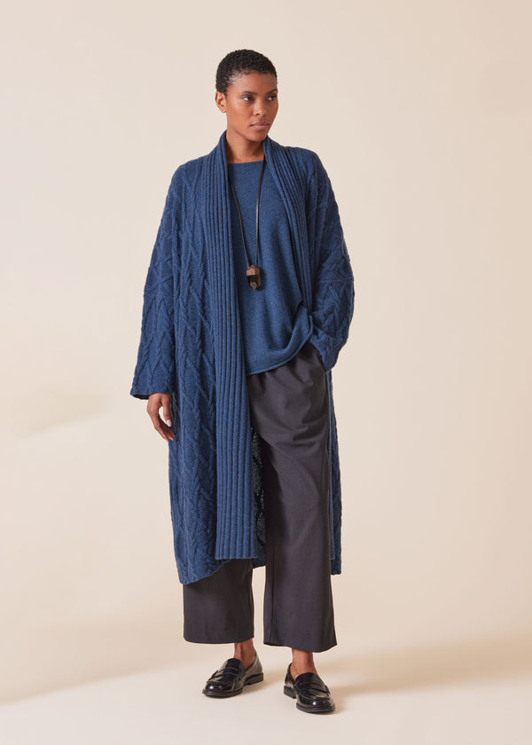 Eskandar Cashmere Wide Shawl Collar Cardigan Coat - 3/4 Length