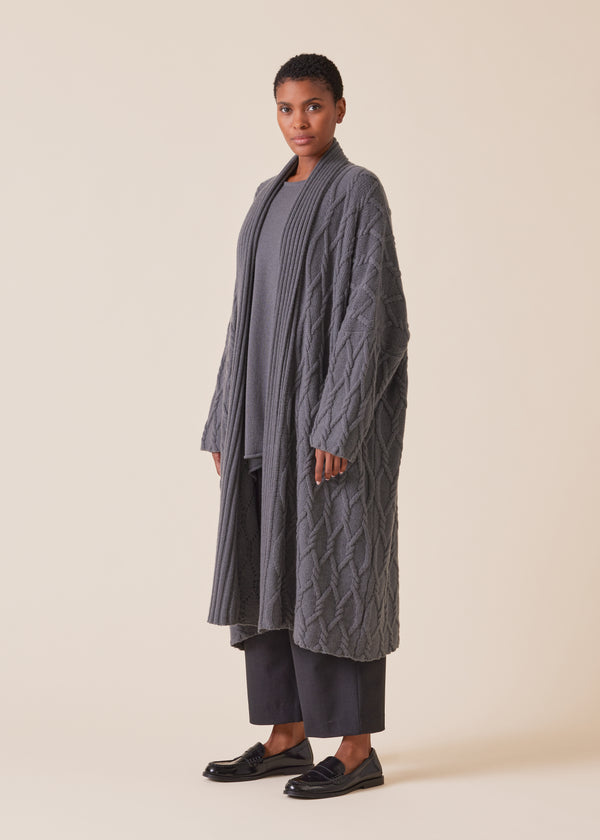 Eskandar Cashmere Wide Shawl Collar Cardigan Coat - 3/4 Length