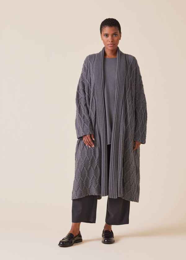 eskandar cashmere wide shawl collar cardigan coat - 3/4 length