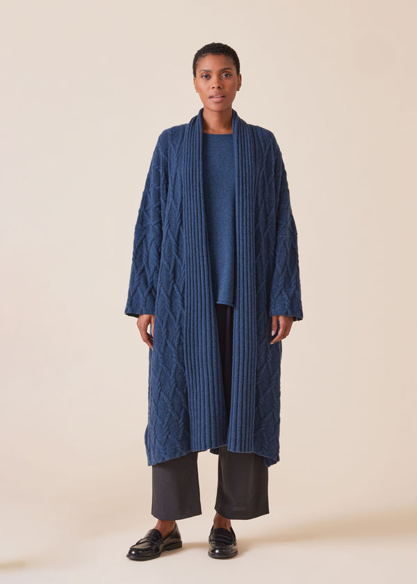 eskandar cashmere wide shawl collar cardigan coat - 3/4 length