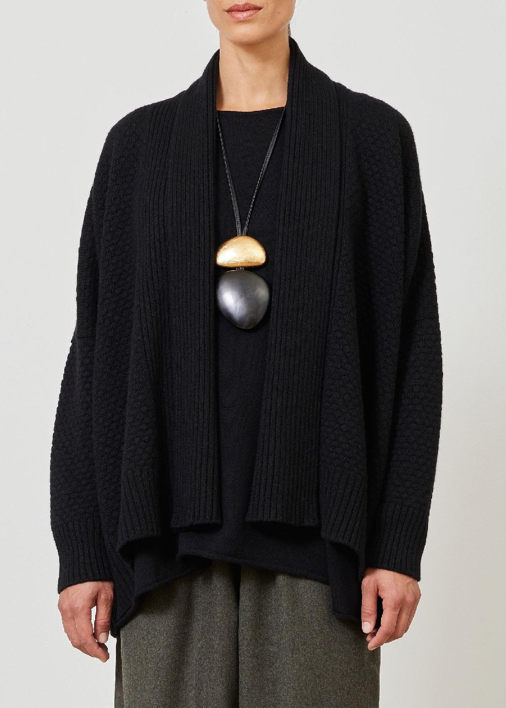 eskandar cashmere wide shawl collar knit cardigan - long