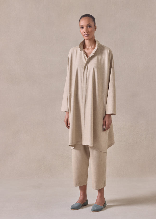 Eskandar Cashmere Wool Mix Wide A-line Shirt With Double Stand Collar - Very Long