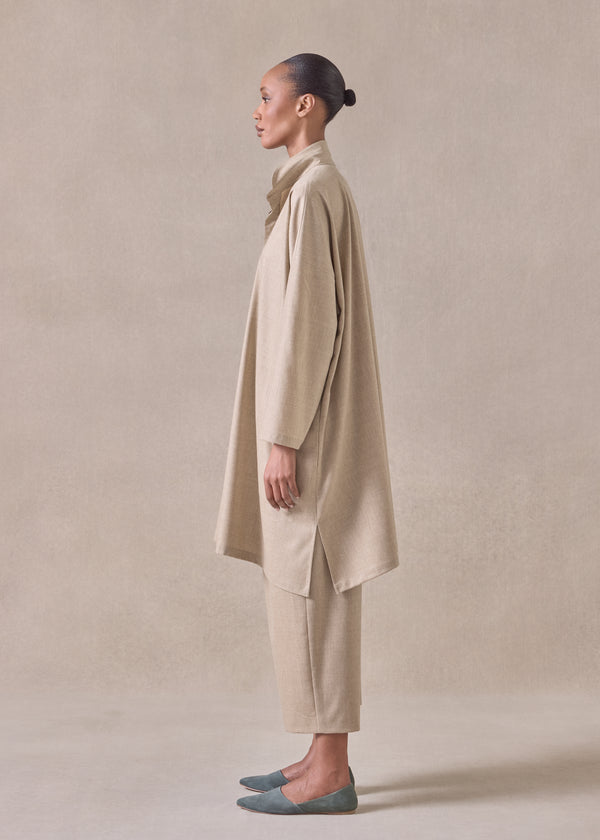 Eskandar Cashmere Wool Mix Wide A-line Shirt With Double Stand Collar - Very Long