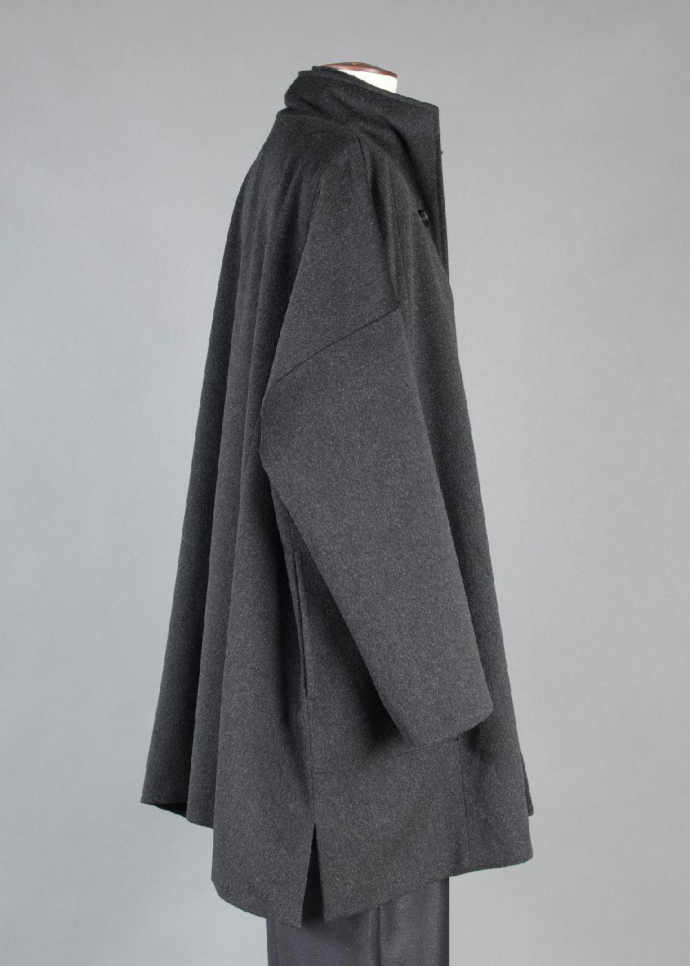 Eskandar Cashmere Wool Mix Wide A-line Side Buttoning High Nk Coat - Long Pl
