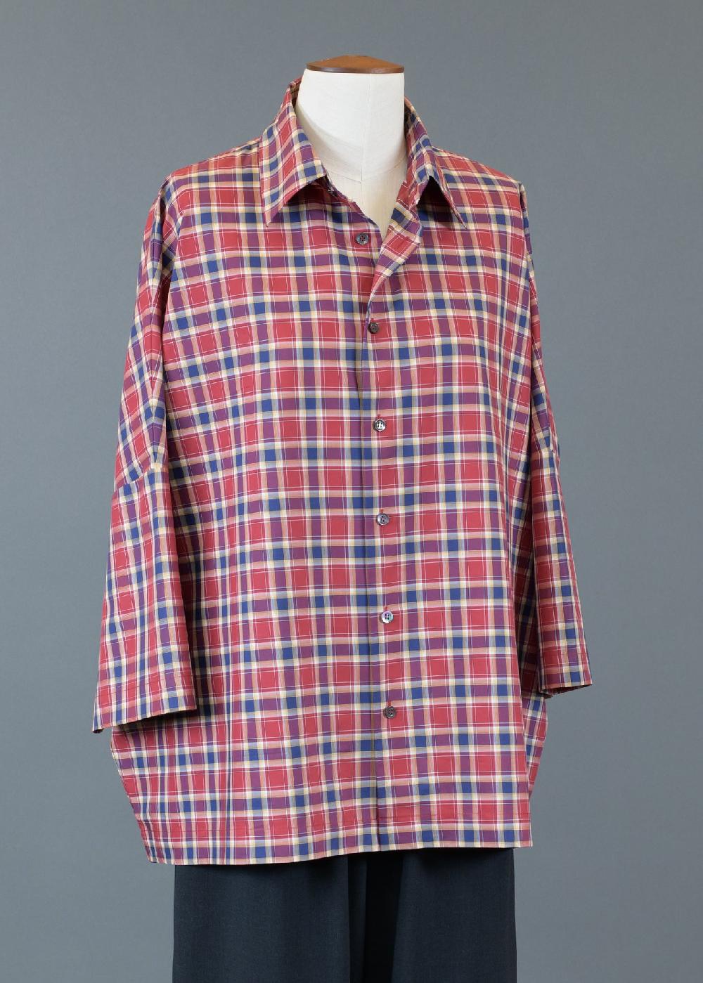 eskandar cotton 3/4 sleeve sloped should shirt with collar - long