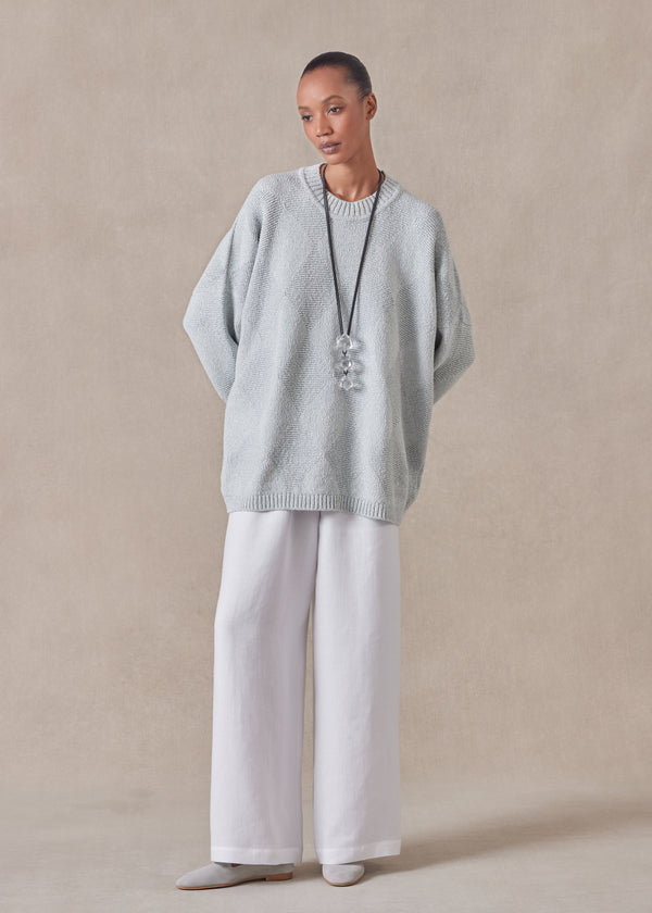 eskandar cotton 3/4 width round neck sweater - mid plus