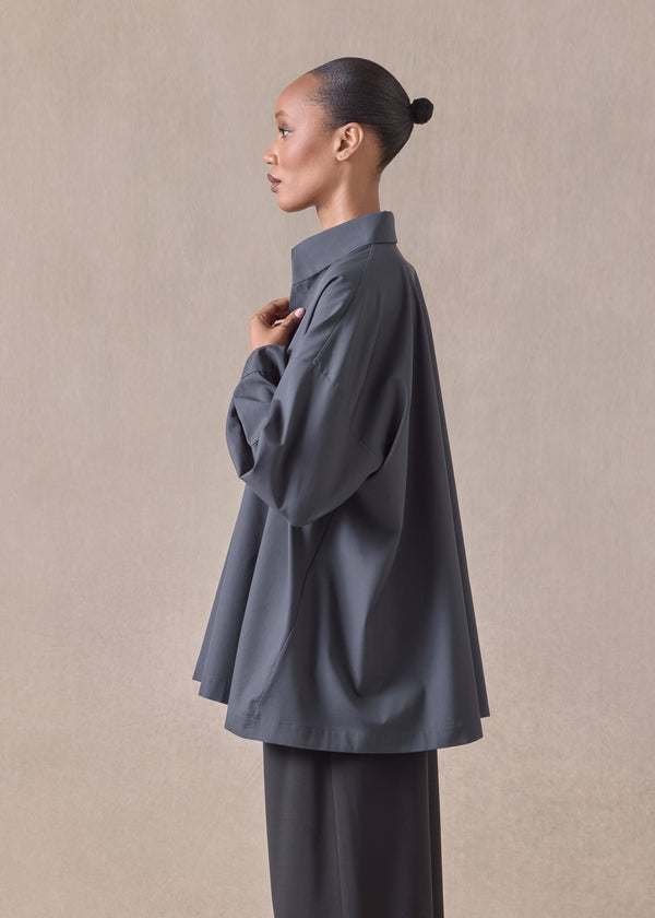 Eskandar Cotton Angle To Front Side Seam Shirt With Collar - Long