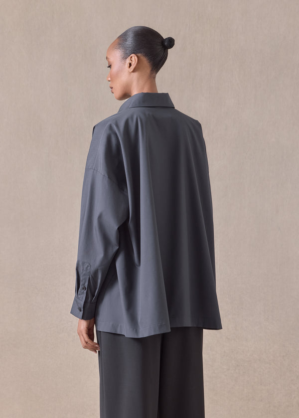 Eskandar Cotton Angle To Front Side Seam Shirt With Collar - Long