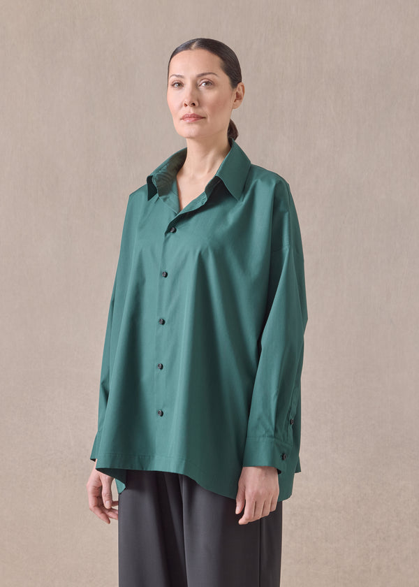eskandar cotton angle to front side seam shirt with collar - long