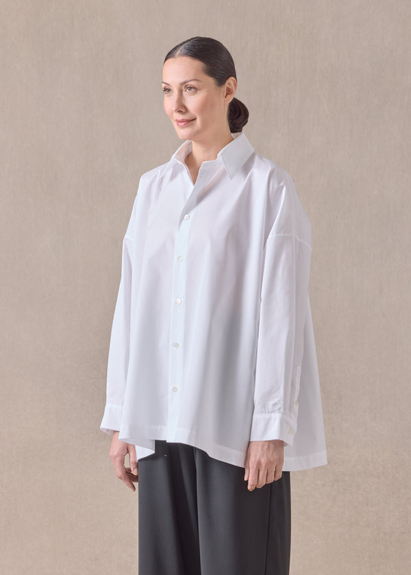 eskandar cotton angle to front side seam shirt with collar - long