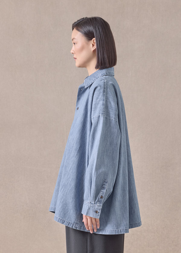 Eskandar Cotton Angled-to-front Side Seam Shirt With Collar - Long