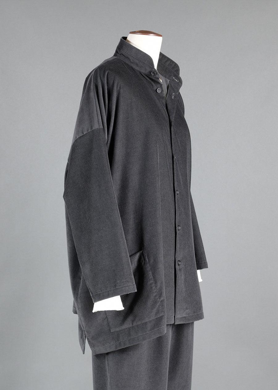 Eskandar Cotton Cashmere Mix Wide A-line Back Pleat Jacket With Double Stand Collar- Long