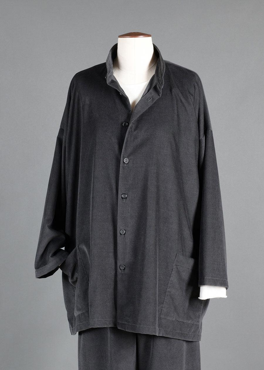 eskandar cotton cashmere mix wide a-line back pleat jacket with double stand collar- long