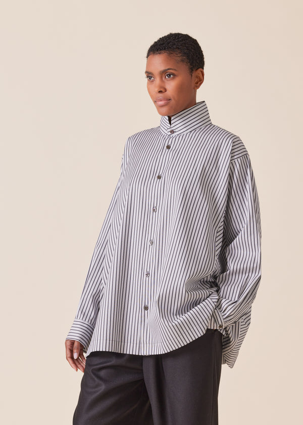 Eskandar Cotton Caucasus Shirt With Notch Collar - Long