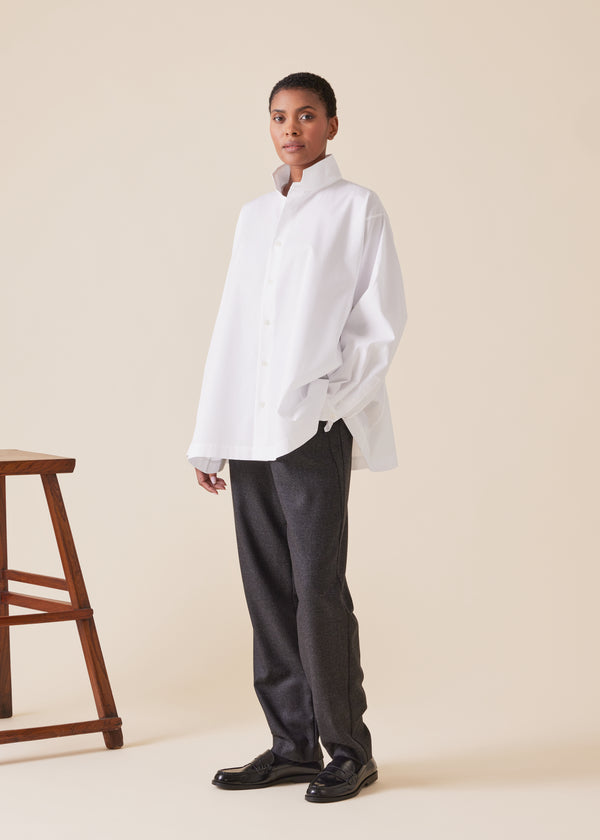 Eskandar Cotton Caucasus Shirt With Notch Collar - Long