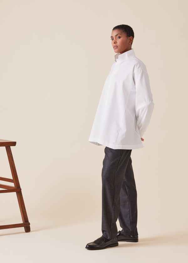 Eskandar Cotton Caucasus Shirt With Notch Collar - Long