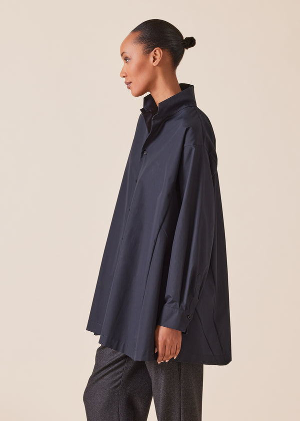 Eskandar Cotton Caucasus Shirt With Notch Collar - Long Plus