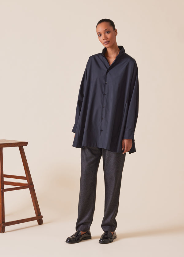 eskandar cotton caucasus shirt with notch collar - long plus