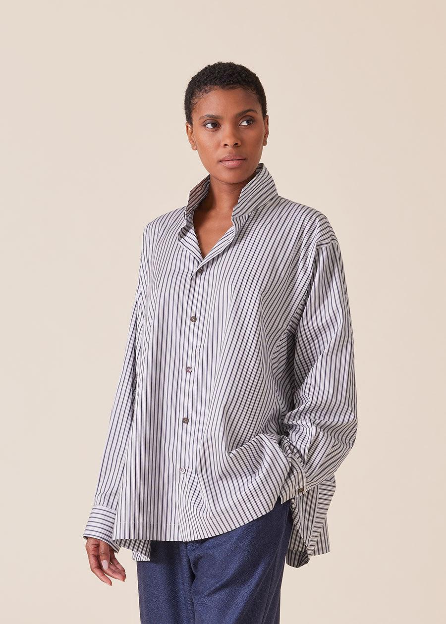 Eskandar Cotton Caucasus Shirt With Notch Collar - Long