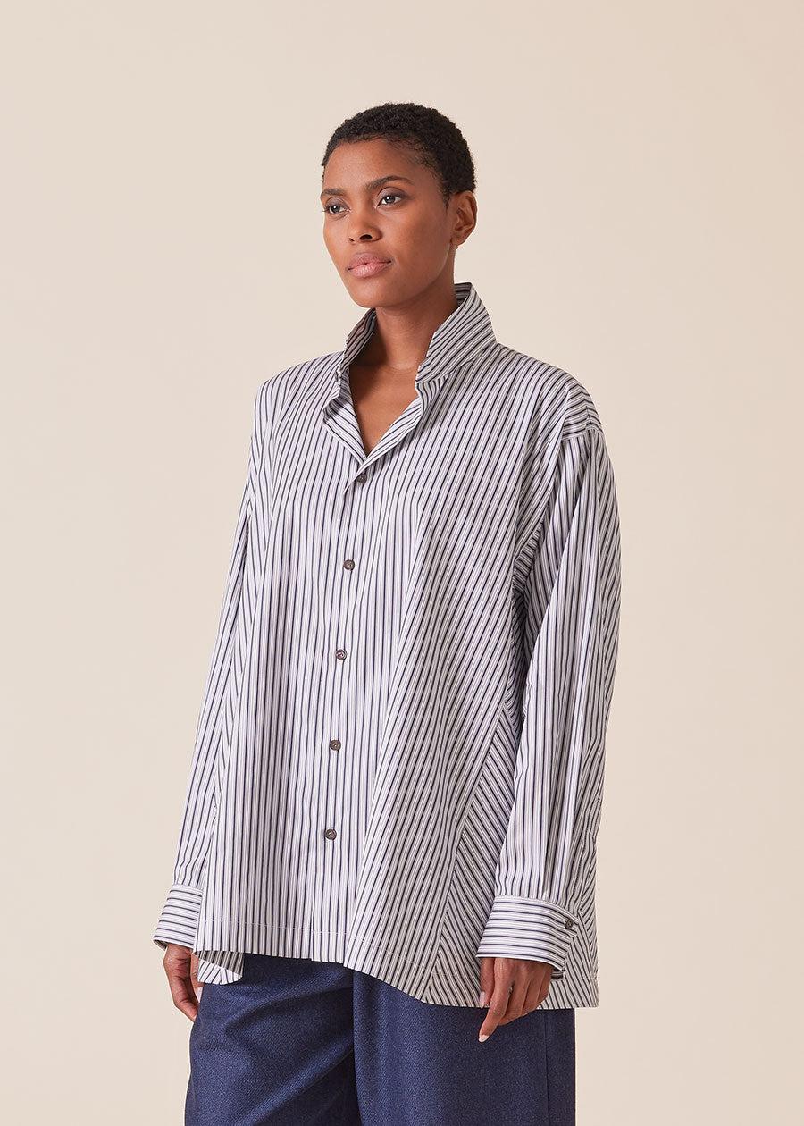 eskandar cotton caucasus shirt with notch collar - long