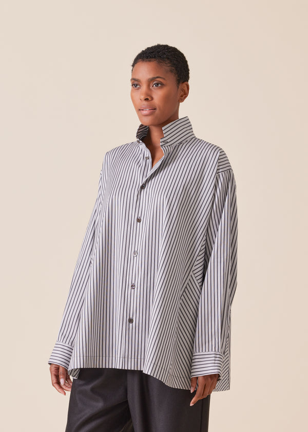 eskandar cotton caucasus shirt with notch collar - long