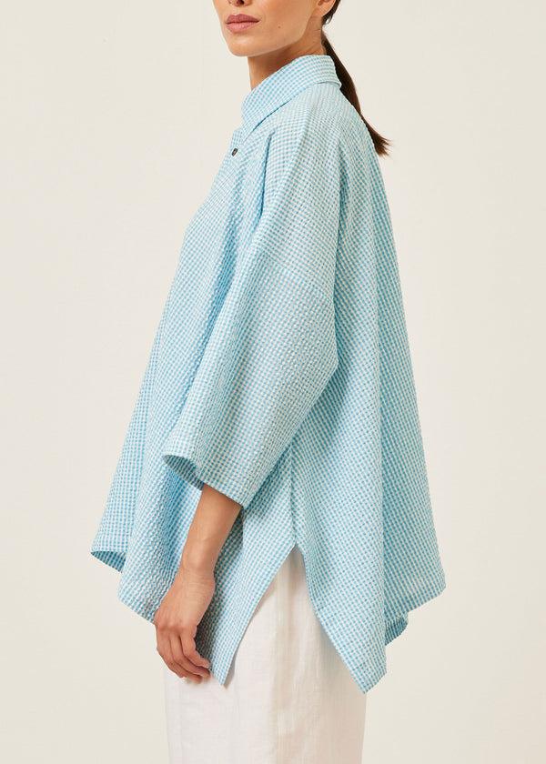 Eskandar Cotton Dps Short Sleeve Shirt With Collar - Mid Plus