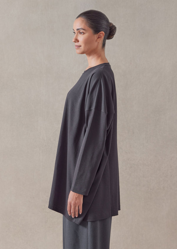 Eskandar Cotton Jersey Long Sleeve Boat Neck T-shirt - Long