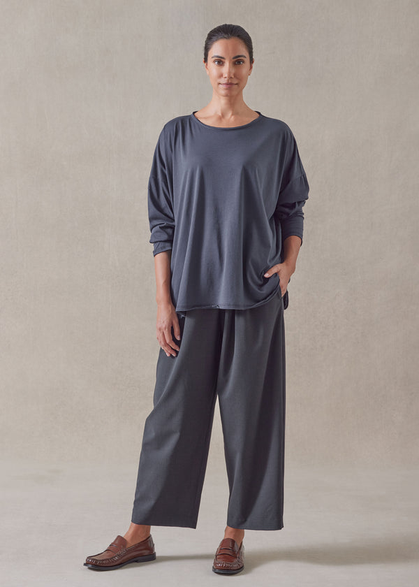 eskandar cotton jersey long sleeve double edge scoop neck - mid plus