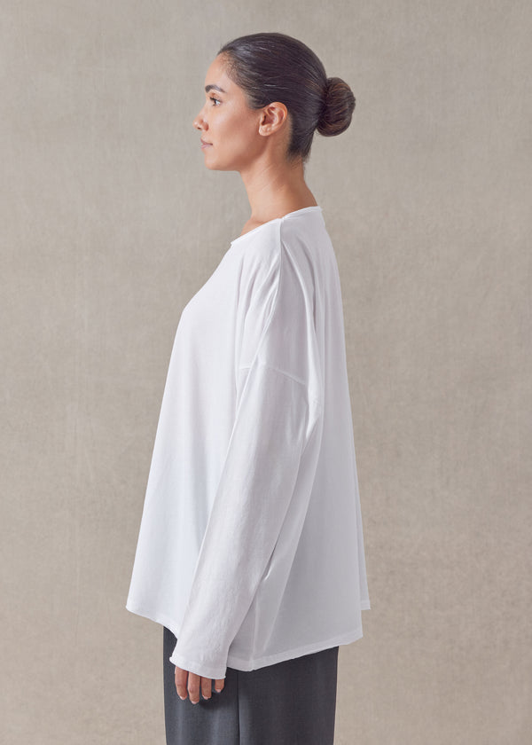 Eskandar Cotton Jersey Long Sleeve Double Edge Scoop Neck - Mid Plus