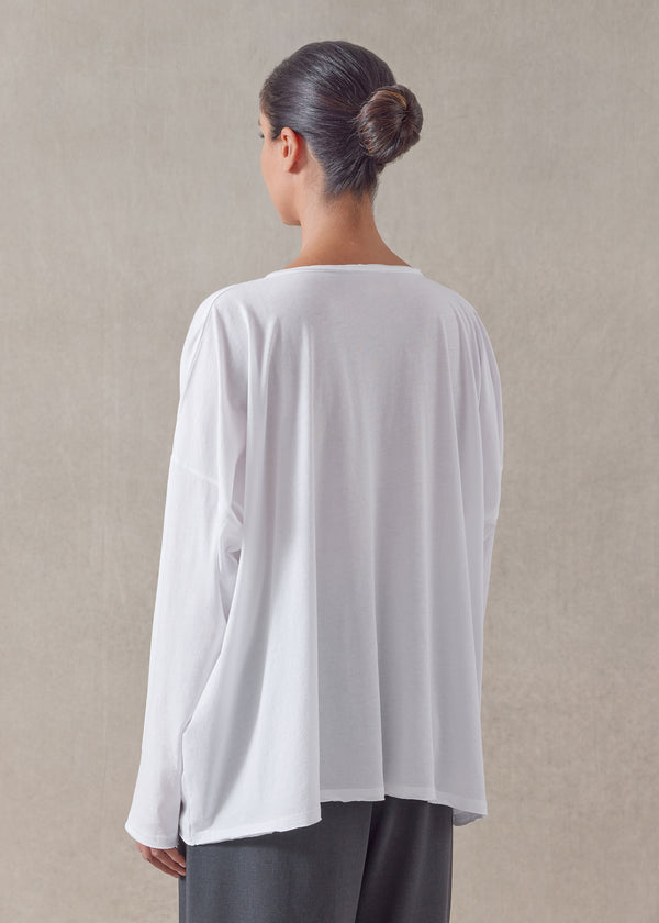 Eskandar Cotton Jersey Long Sleeve Double Edge Scoop Neck - Mid Plus