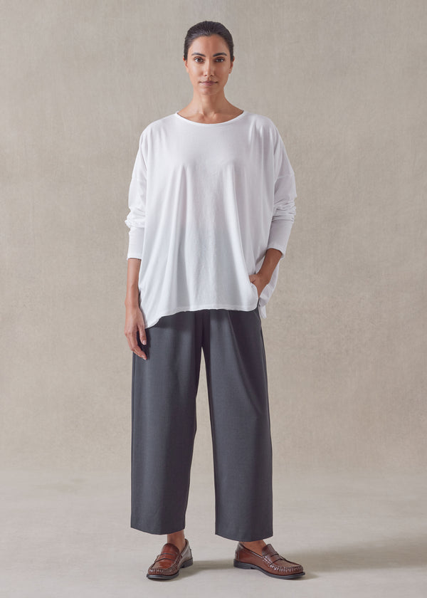 eskandar cotton jersey long sleeve double edge scoop neck - mid plus