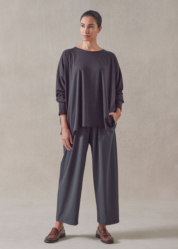 eskandar cotton jersey long sleeve double edge scoop neck - mid plus