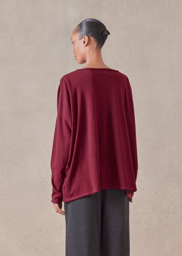 Eskandar Cotton Jersey Long Sleeve Double Edge Scoop Neck T-shirt - Mid Plus