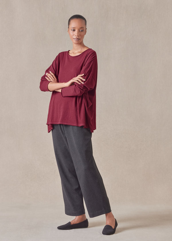 eskandar cotton jersey long sleeve double edge scoop neck t-shirt - mid plus