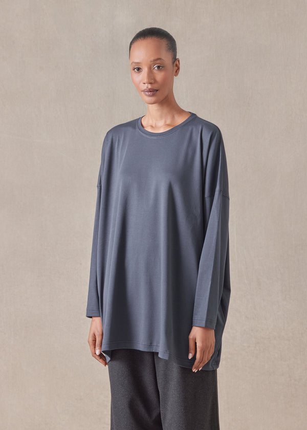 eskandar cotton jersey long sleeve round neck t-shirt - long