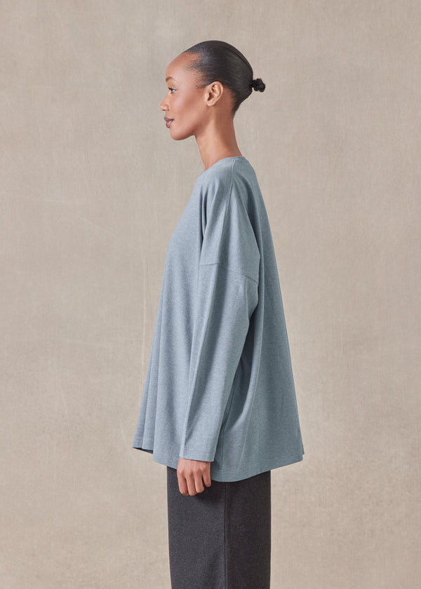 Eskandar Cotton Jersey Long Sleeve Round Neck T-shirt - Mid Plus