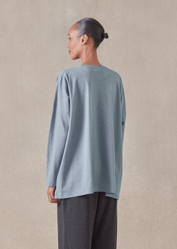 Eskandar Cotton Jersey Long Sleeve Round Neck T-shirt - Mid Plus