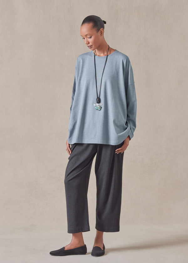 eskandar cotton jersey long sleeve round neck t-shirt - mid plus