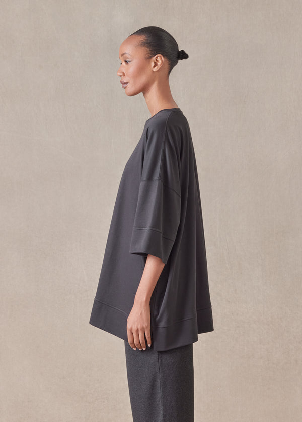 Eskandar Cotton Jersey Round Neck 3/4 Sleeve Top With Hembands - Long