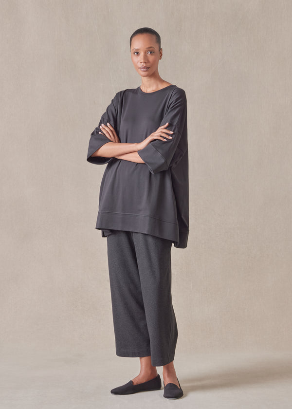 eskandar cotton jersey round neck 3/4 sleeve top with hembands - long