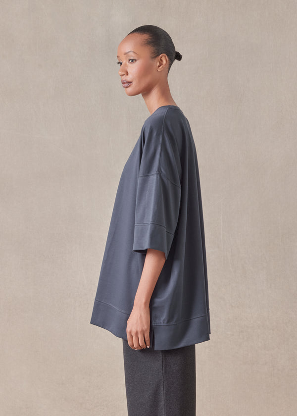 Eskandar Cotton Jersey Round Neck 3/4 Sleeve Top With Hembands - Long